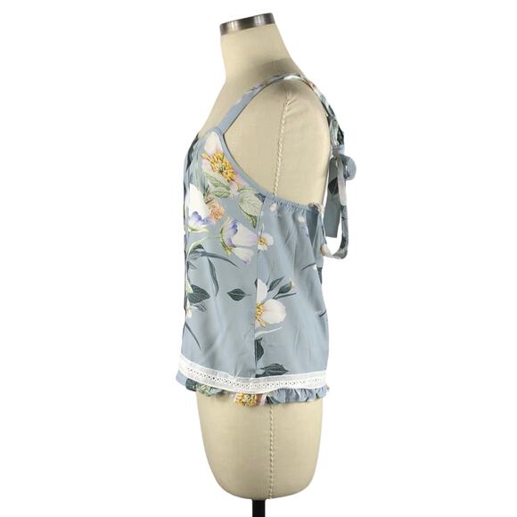 PLUM PRETTY SUGAR Blue Floral Tank Top Button Front Preppy Size Small - Picture 2 of 5